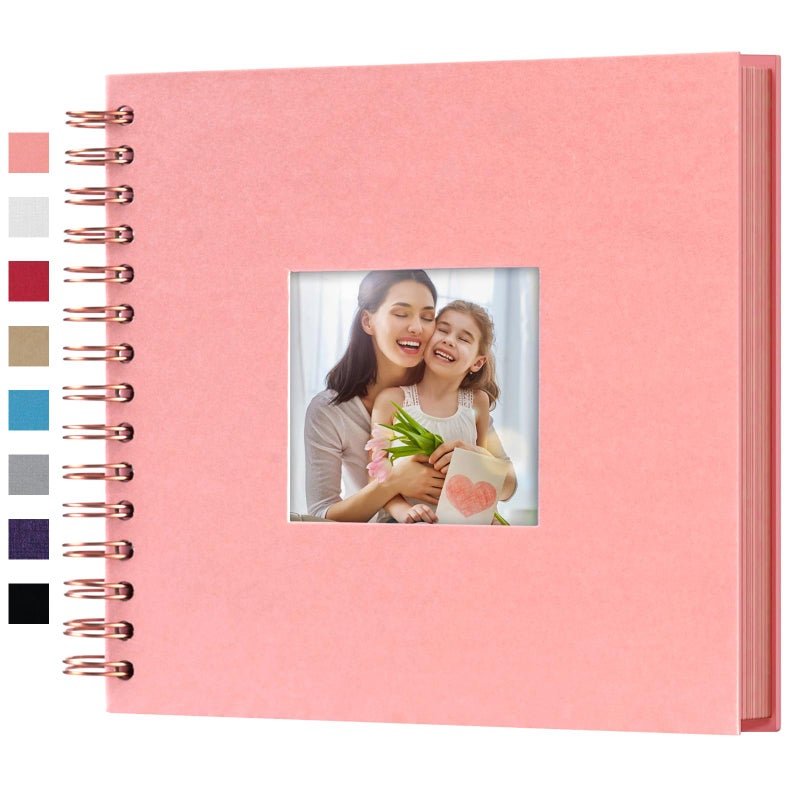 Gearchic 8 x 8 Inch Small DIY Scrapbook Photo Album with Window Design Cover 80 Pages Craft Paper Memory Book for Weeding Family Travel and Baby (Pink) - Image 1